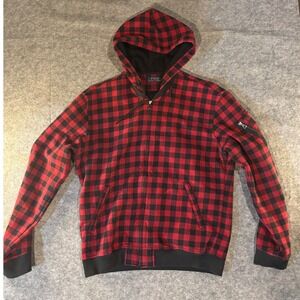 Polo Ralph Lauren Mens Red Black Buffalo Plaid Full Zip Hoodie Jacket Medium